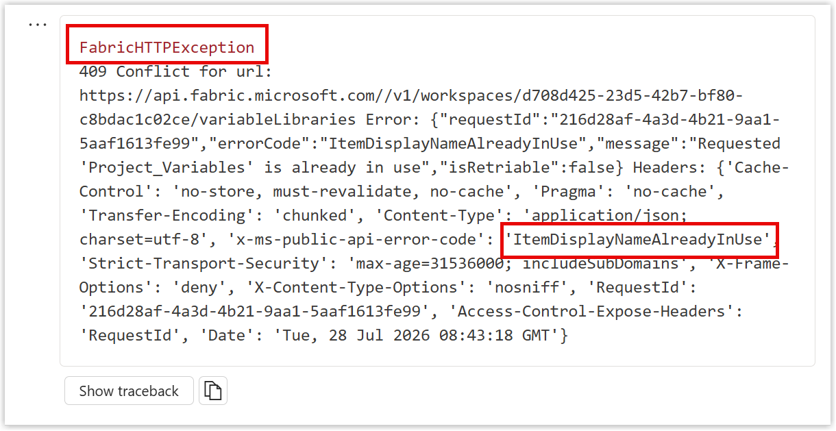 Snapshot of the error