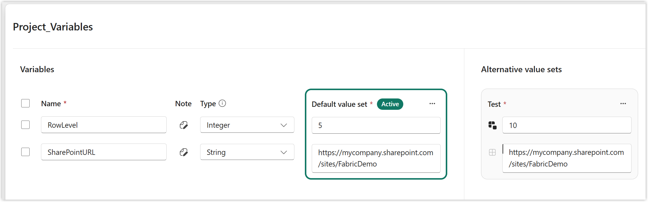 snapshot of the variable library created