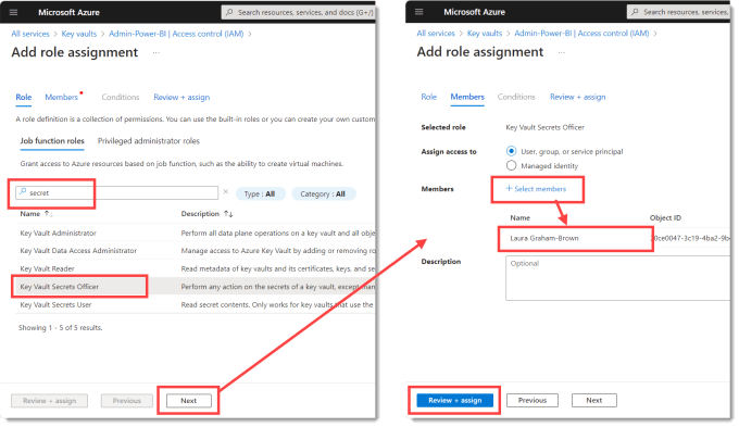 Adding members to the azure key vault role assignments
