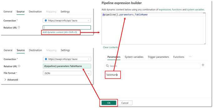 Using the parameter value in the Relative URL box