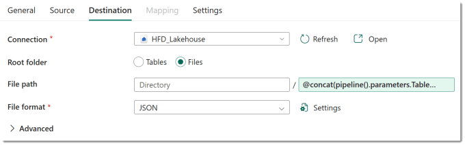 Destination details with an expression in the File Path
