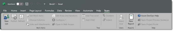 Team ribbon in Excel