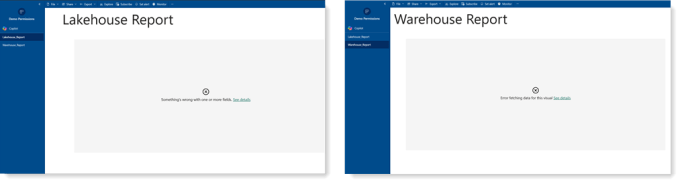 Screen shots of both reports in the app. Both reports are not showing the chart but are showing an error