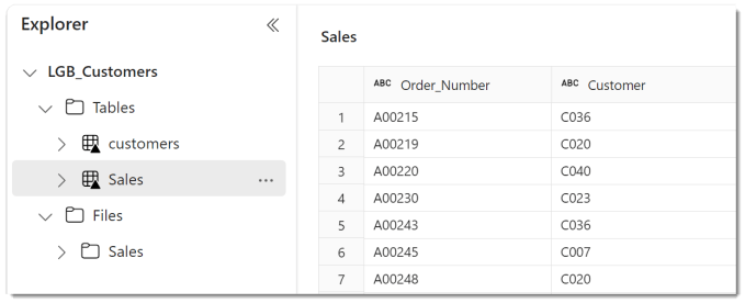 Explorer window on the left showing the list of tables inclu