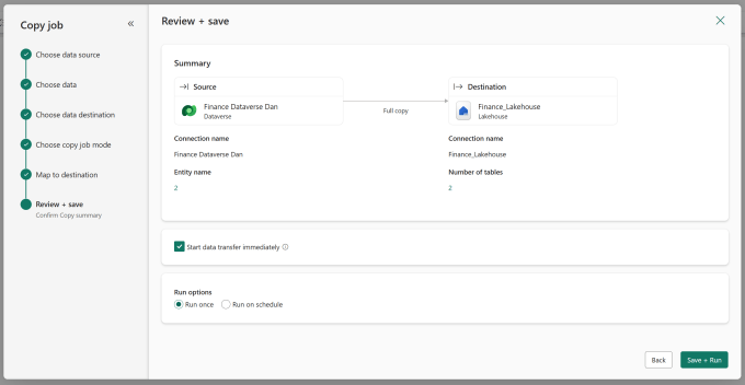 Save and review screen for the copy job