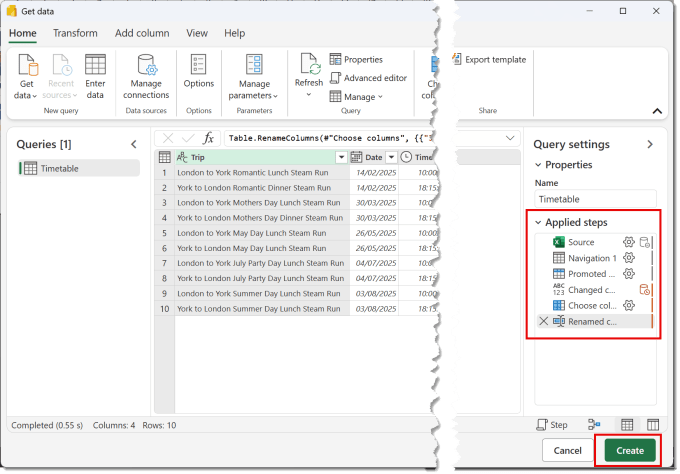 Power Query window