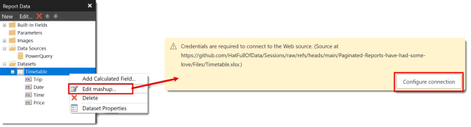 Configure connection error on a yellow background