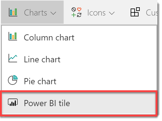 insert chart Power BI Tile option.