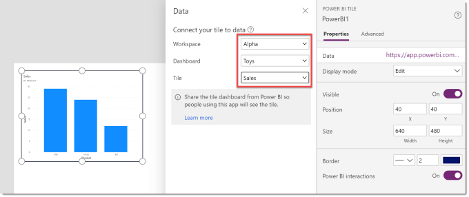 embed a Power BI chart options