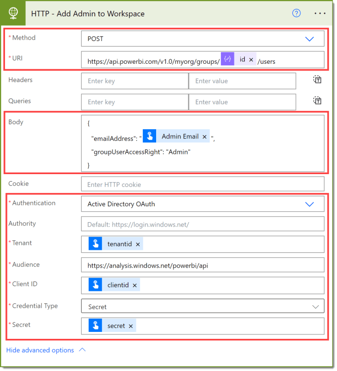 HTTP step filled in as the instructions below