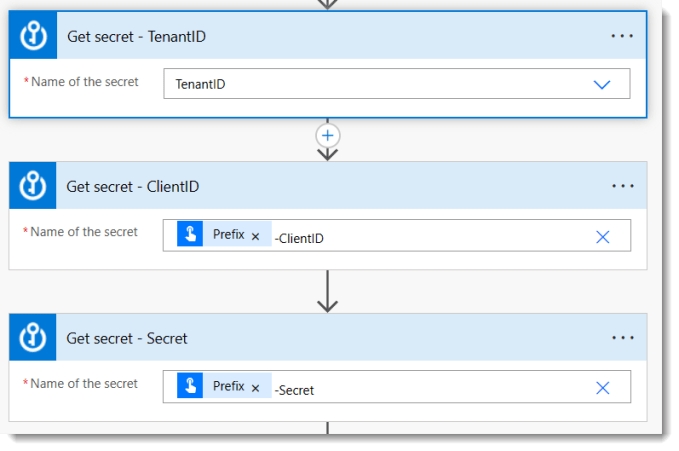 three actions to fetch secrets from key vault