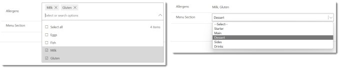 Example of a choices drop down and a choice column.