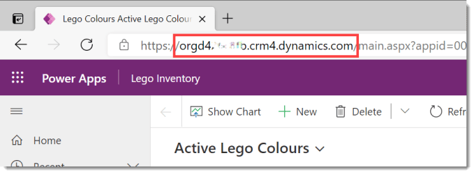 showing the browser address bar from a model driven app.