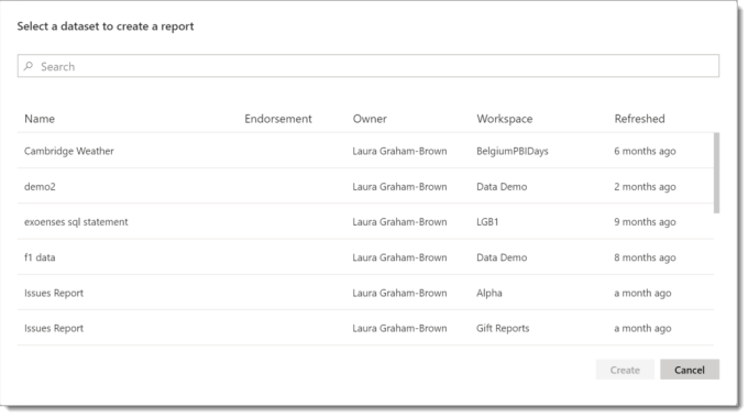 list of datasets to connect to