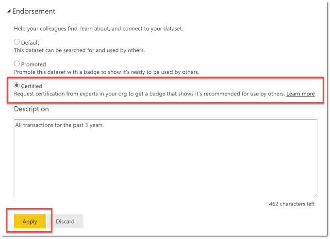 endorse a dataset as certified