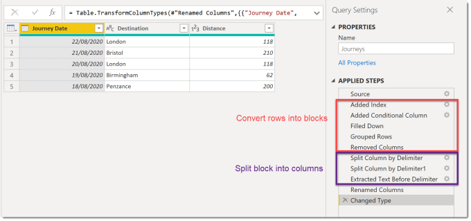 look at the power query created by import text by using examples