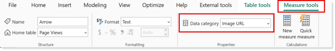Measure tools ribbon with Data Category set to Image URL