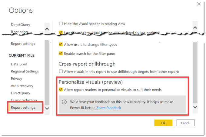 Report Settings allow personalize visuals on this report.