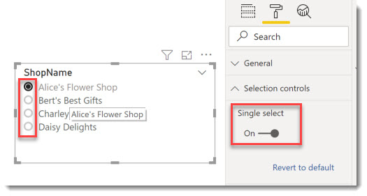 single select in slicers