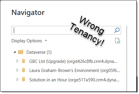 Navigator window showing the wrong tenancy
