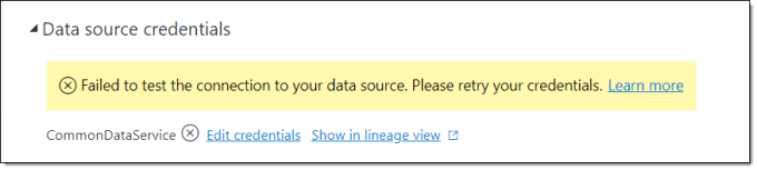The credentials will show an error.