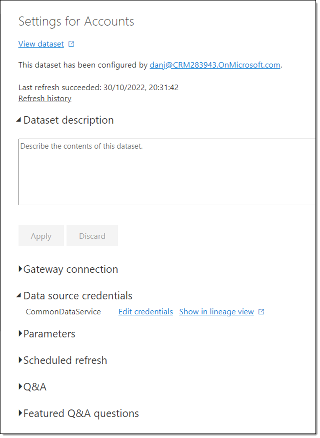 Dataset settings once complete