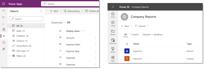 Screengrab of a Power platform solution and a workspace