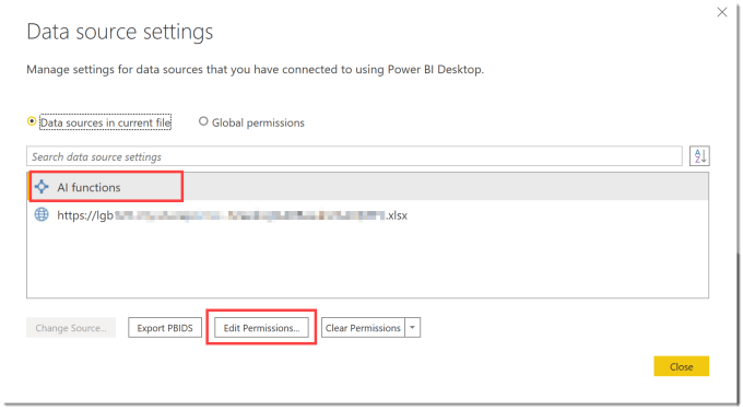 Data source setting dialog