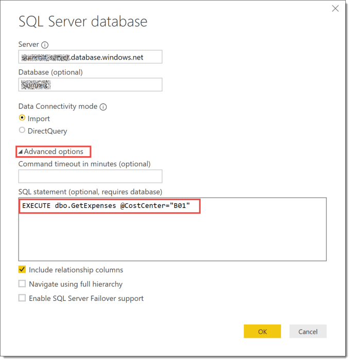 entering in SQL procedure statement