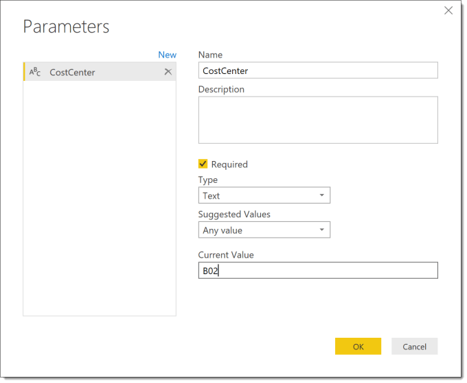 Creating parameter