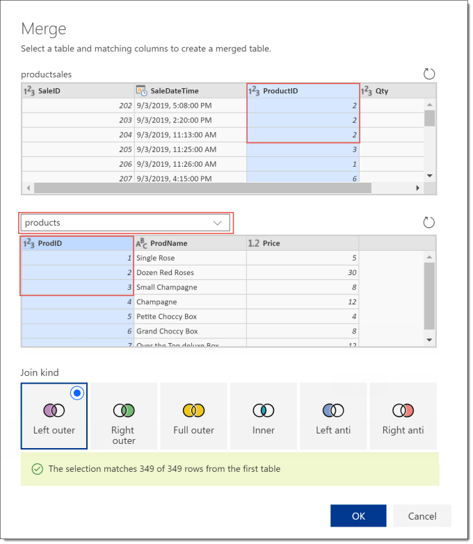 merge dialog box