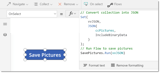 connect powerapp with json function to file