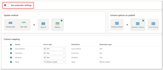Showing options for append or replace
