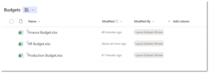 SharePoint library containing 3 files.