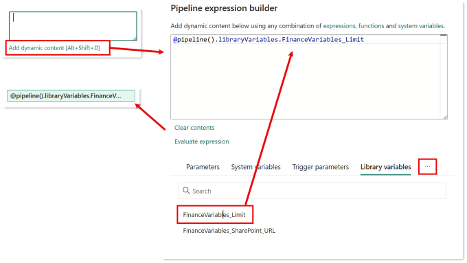 screenshot of adding dynamic content to get Variable Values