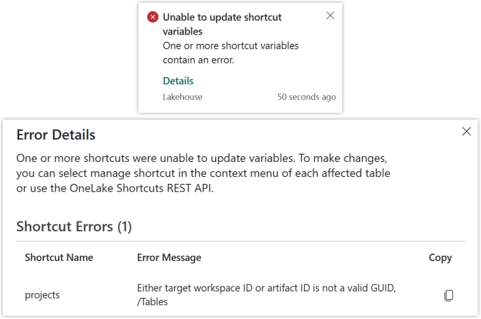 screenshots of updatings the variables
