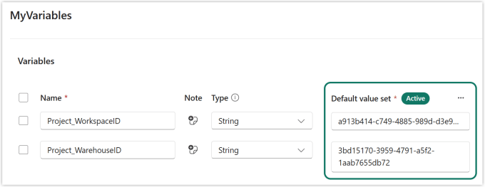 screenshot of the variable library