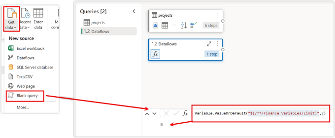 snapshots of getting the variable value from variable library in a dataflow