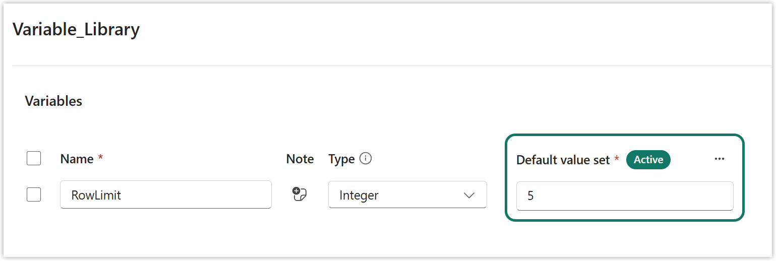 Snapshot of the Variable Library