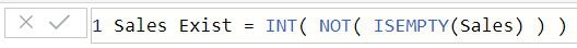 sales exits = int( not( isempty(Sales)))