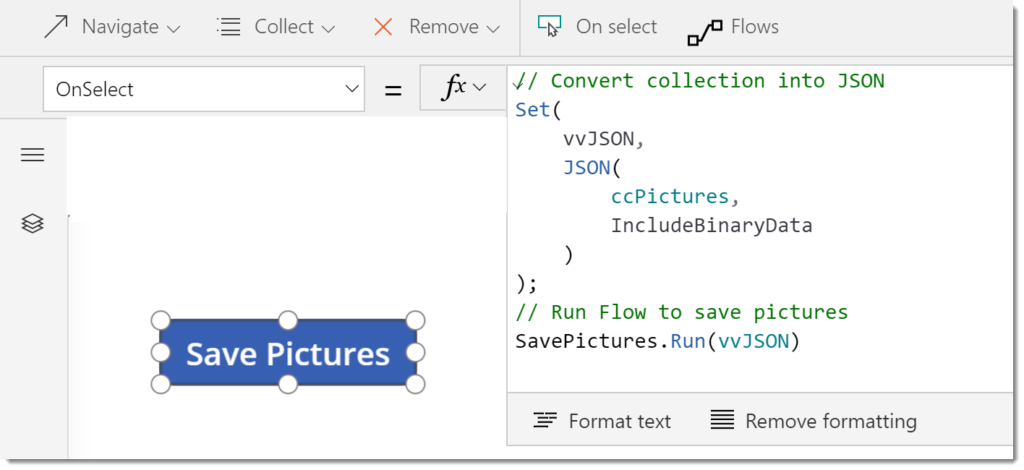 connect powerapp with json function to file