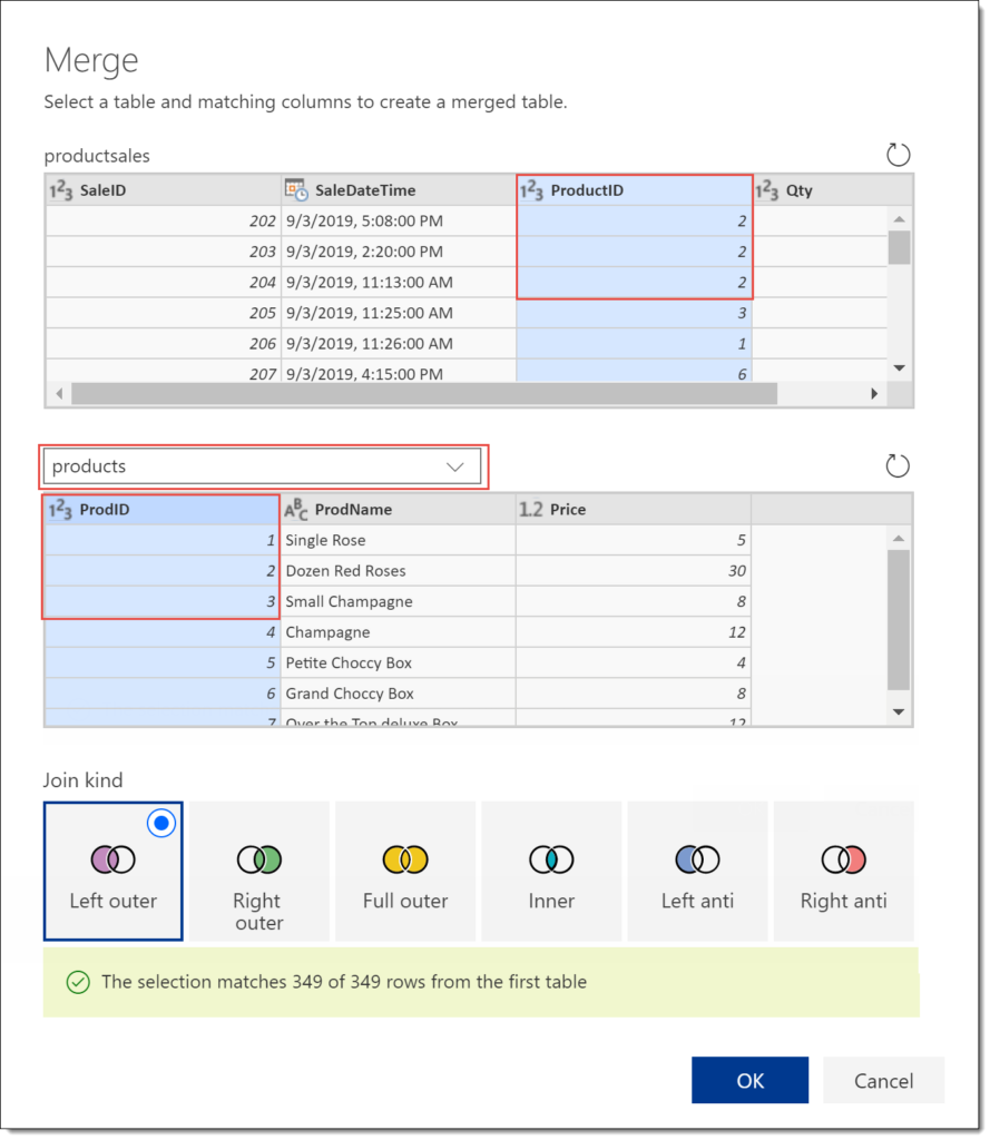 merge dialog box