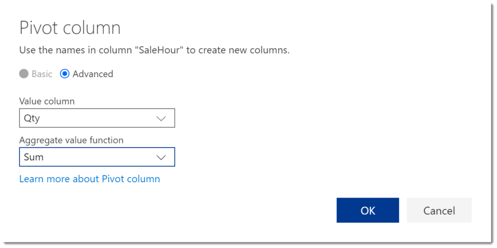 pivot column dialog