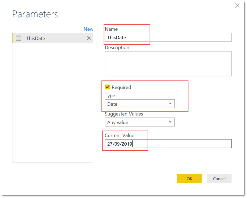 Setting up parameter