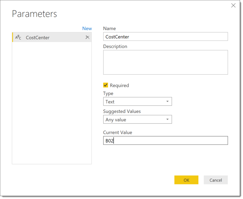 Creating parameter