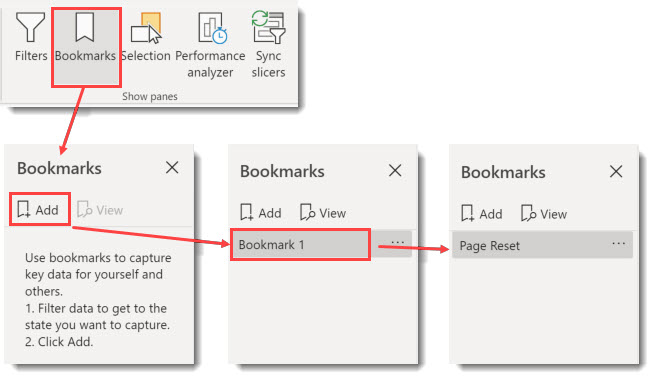 create bookmark to reset slicers