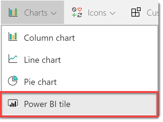 insert chart Power BI Tile option.