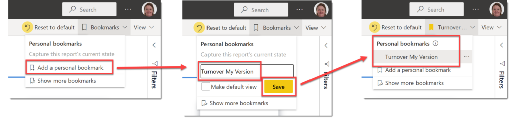 Saving changes in a bookmark.