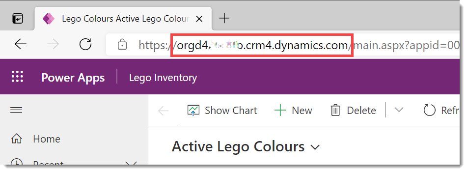 showing the browser address bar from a model driven app.