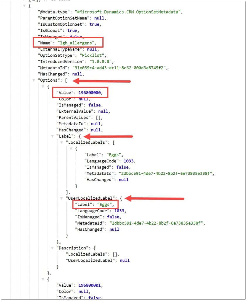 JSON code with the parts to expand and keep highlighted